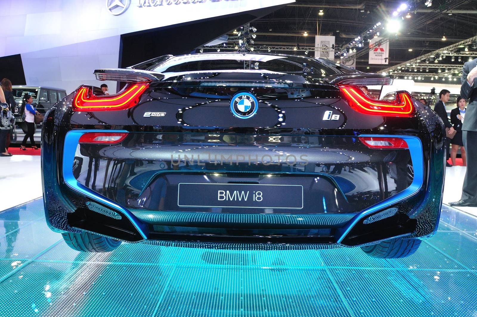 NONTHABURI - MARCH 25: NEW BMW I8  on display at The 35th Bangkok International Motor show on MARCH 25, 2014 in Nonthaburi, Thailand.