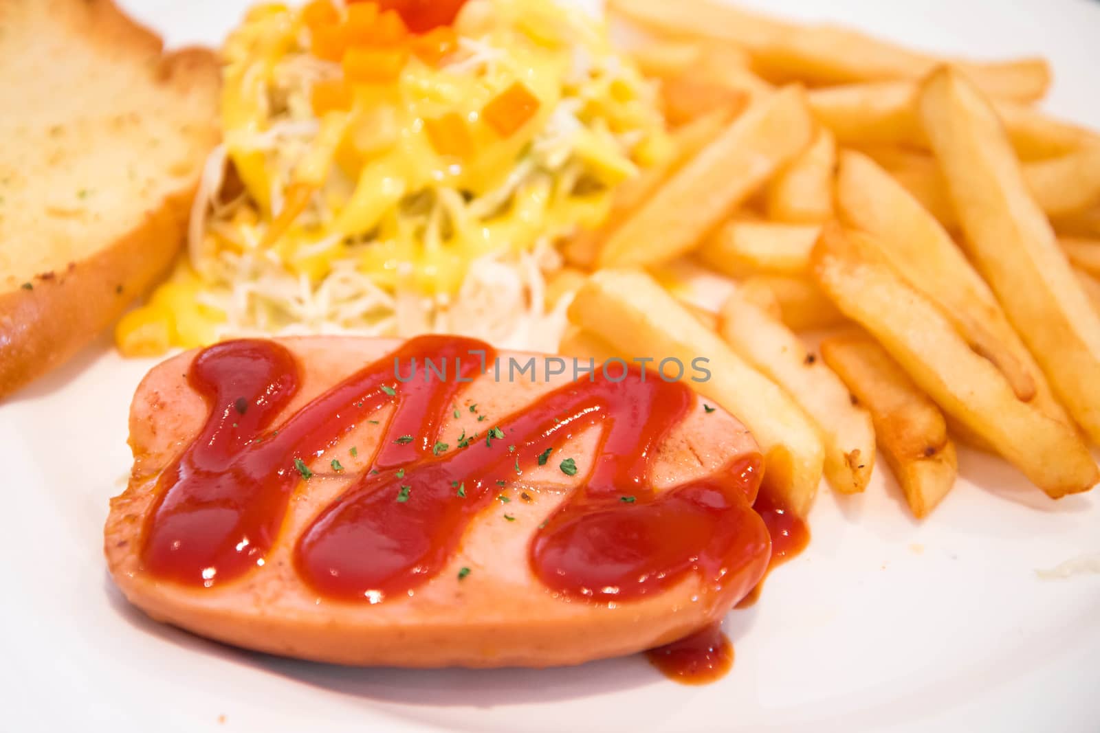 French Fries, Sausages with Ketchup  by jakgree