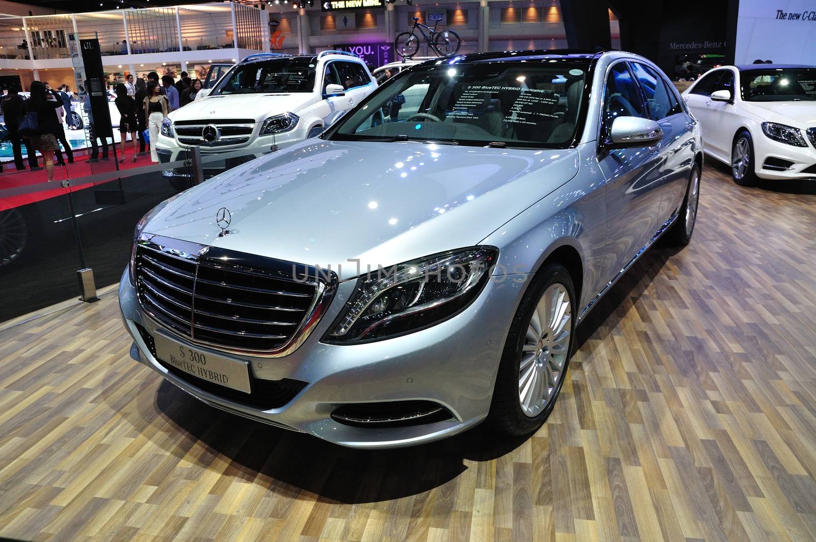 NONTHABURI - March 25: New Mercedes BENZ S300 Bluetec Hybrid on display at The 35th Bangkok International Motor show on March 25, 2014 in Nonthaburi, Thailand.