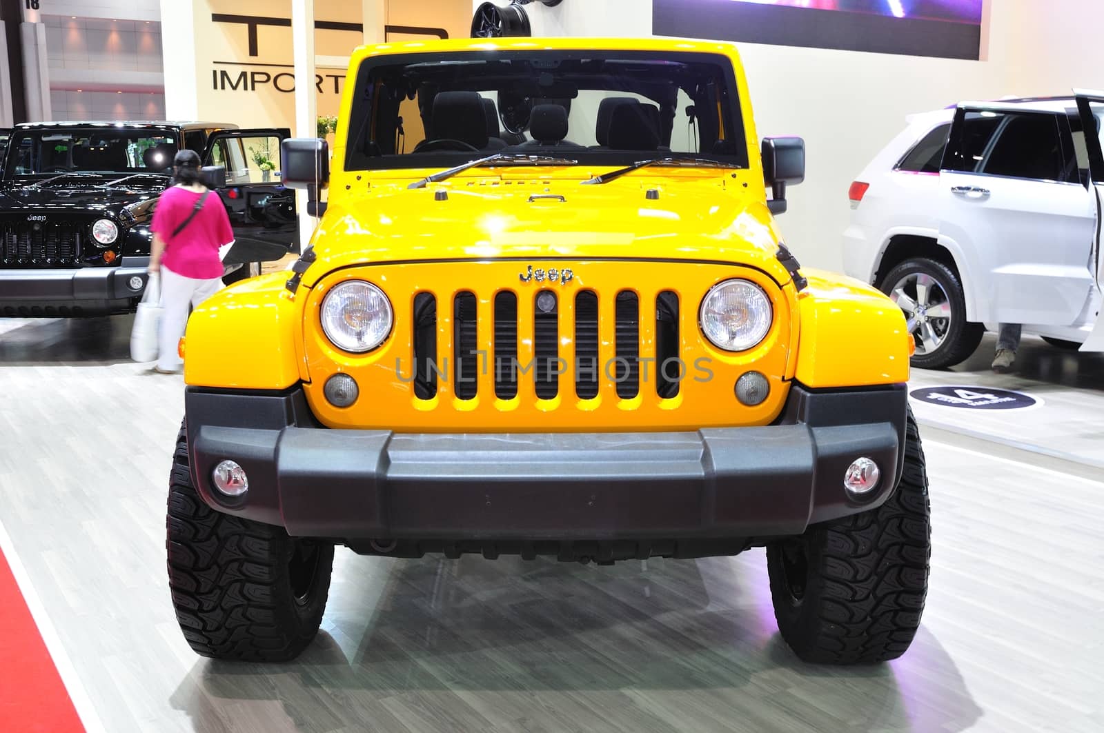 NONTHABURI - March 25: New Jeep Wrangler Sahara on display at The 35th Bangkok International Motor show on March 25, 2014 in Nonthaburi, Thailand.