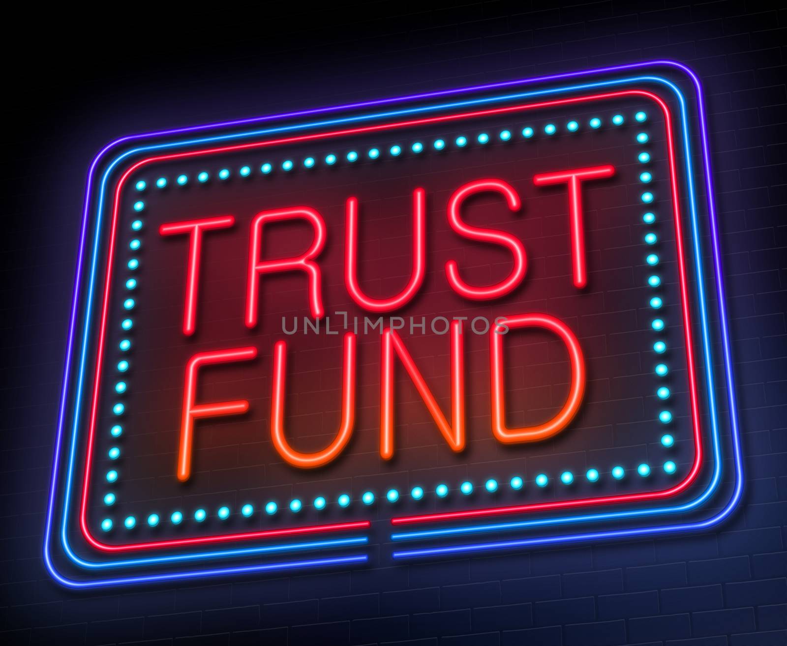 Illustration depicting an illuminated neon sign with a trust fund concept.