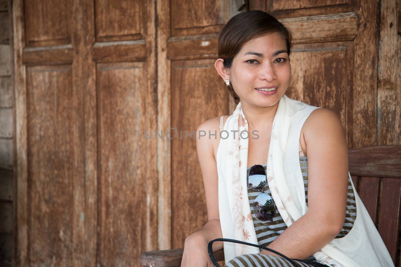 A portrait of beautiful asian woman with colorful background