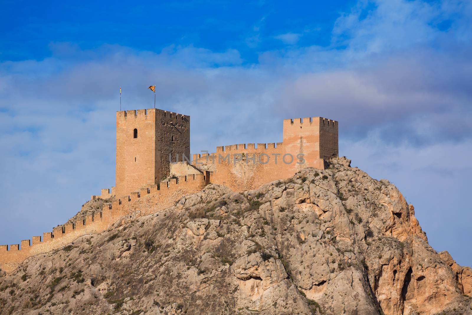 Alicante Sax village castle and skyline in Spain