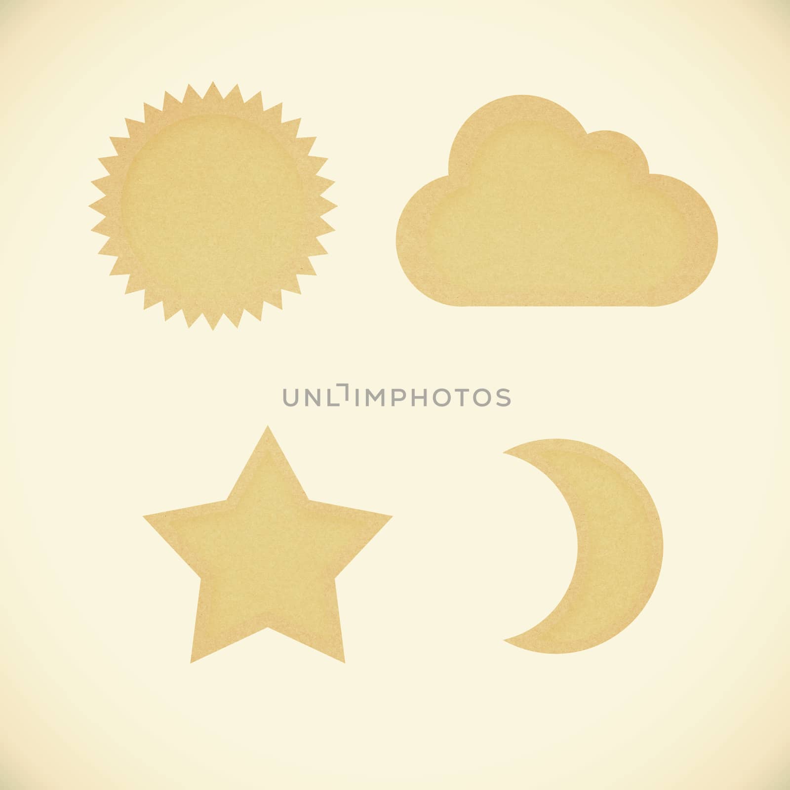Icon star,sun,moon,cloud,recycled papercraft on vintage tone  background