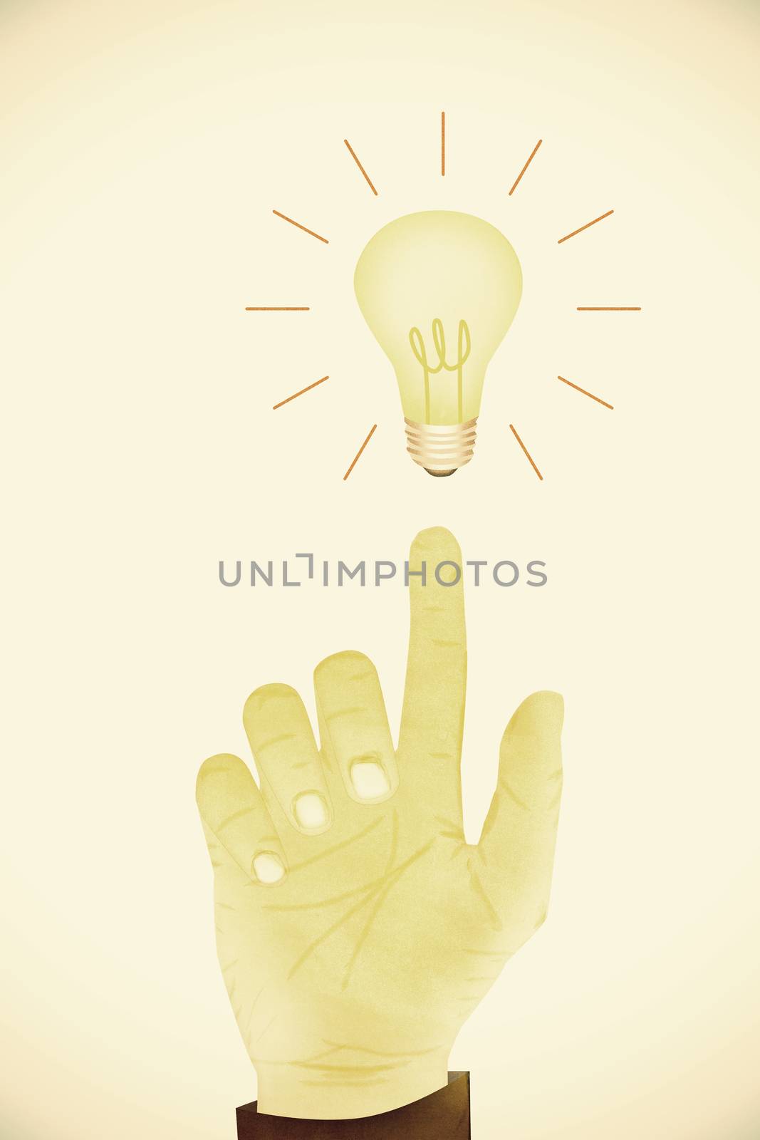 Old Paper texture ,Hand gesture direction bulb idea