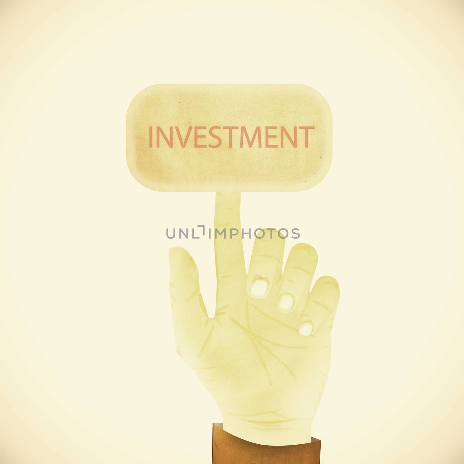 Old Paper texture ,Hand gesture pointing at investment by jakgree