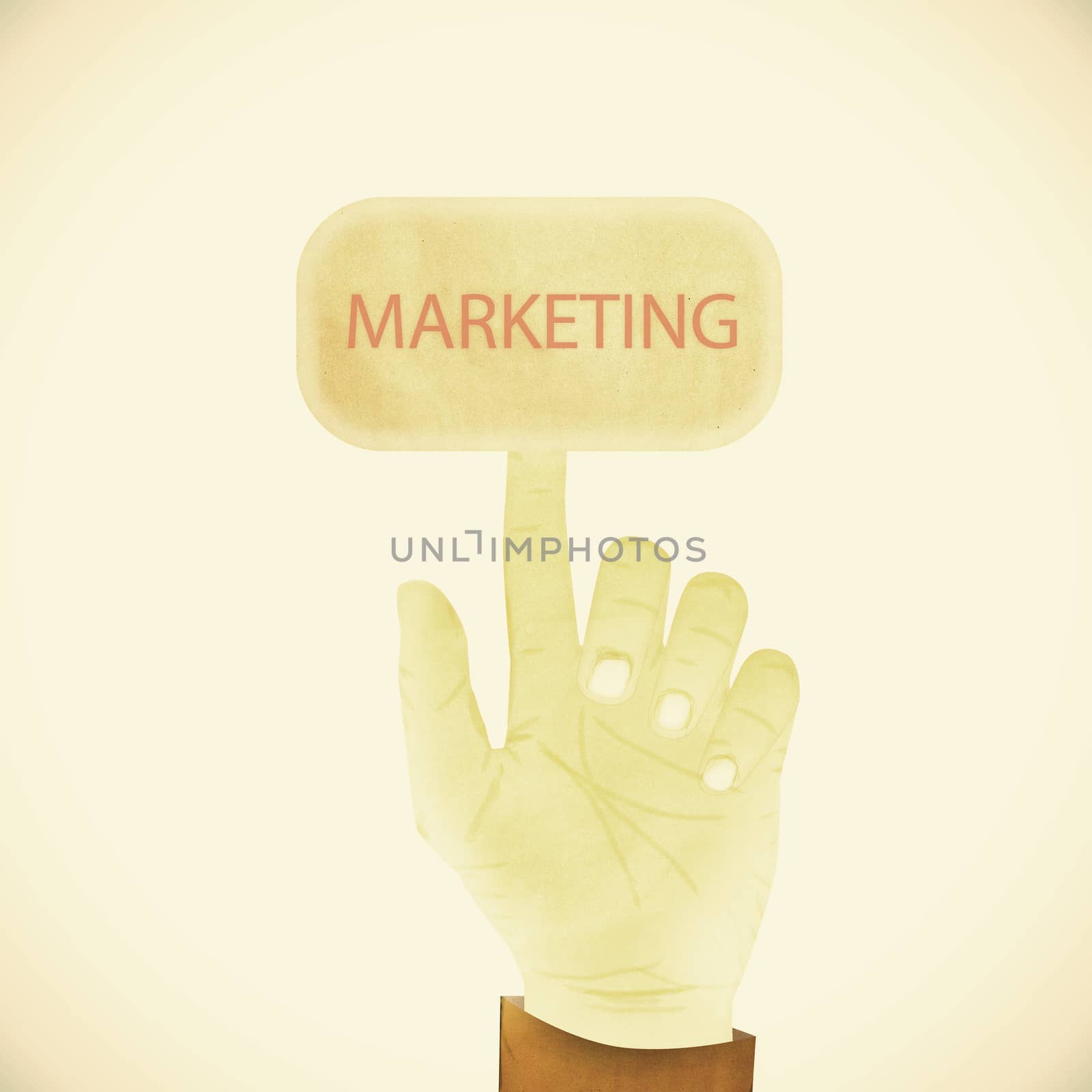 Old Paper texture ,Hand gesture pointing at marketing by jakgree