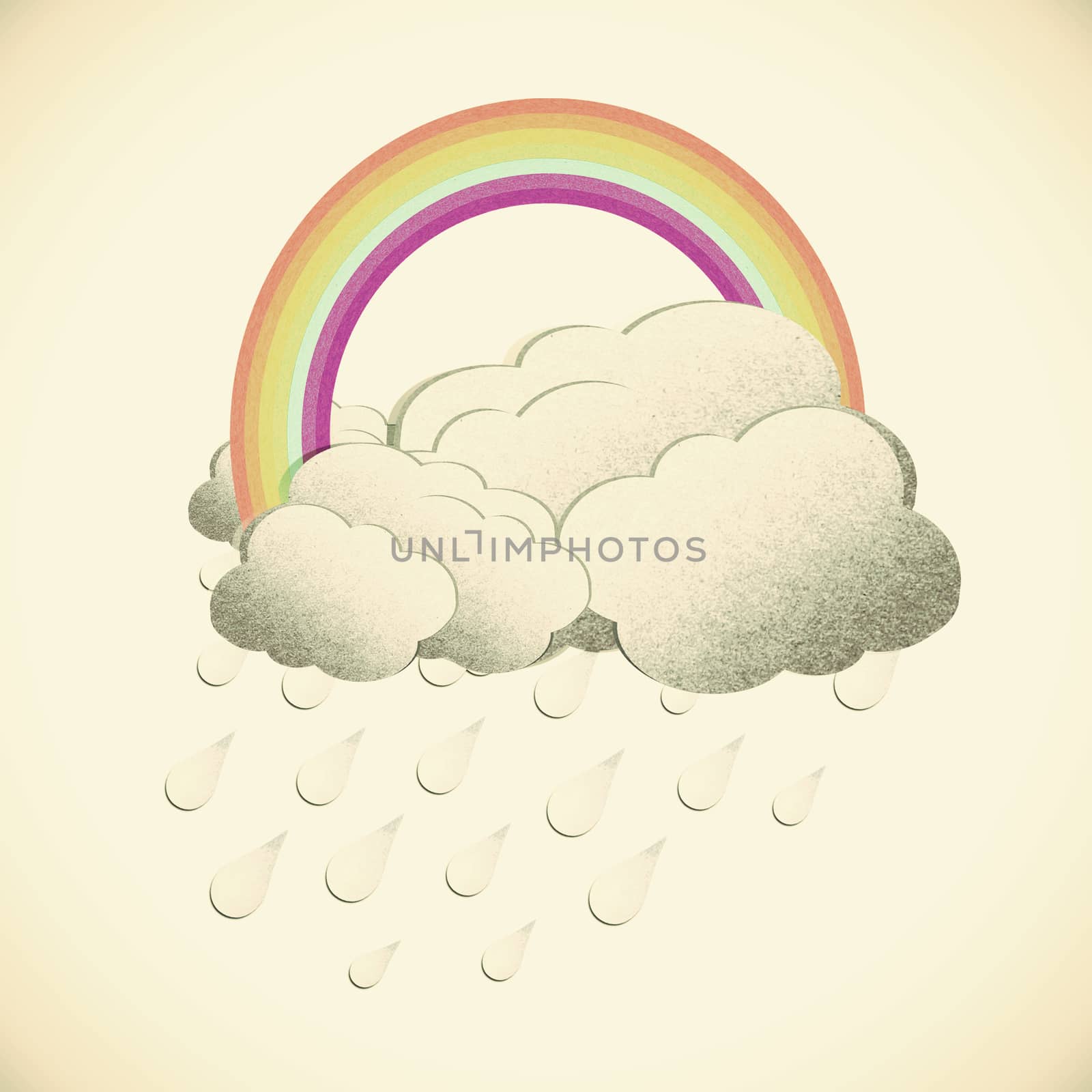  Grunge recycled paper rainbow with rain on vintage tone backgro by jakgree