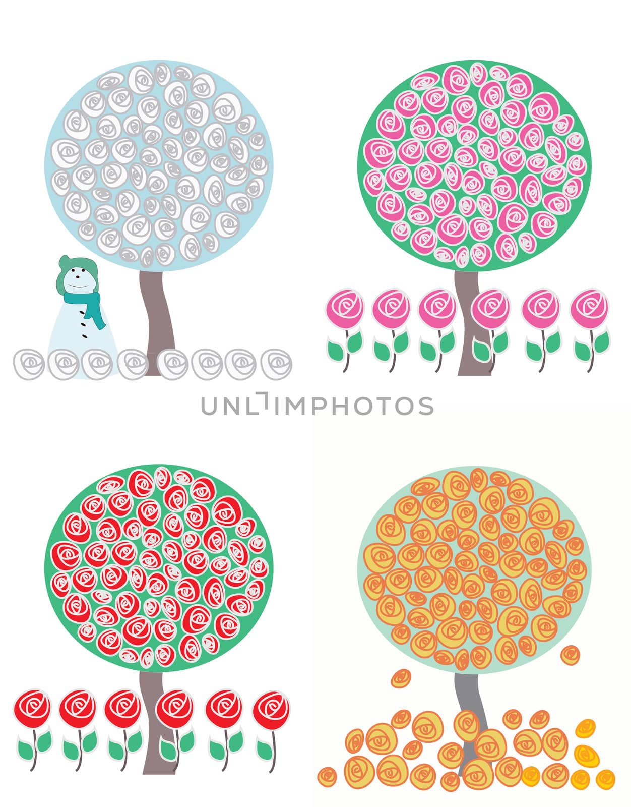 tree in four season vector