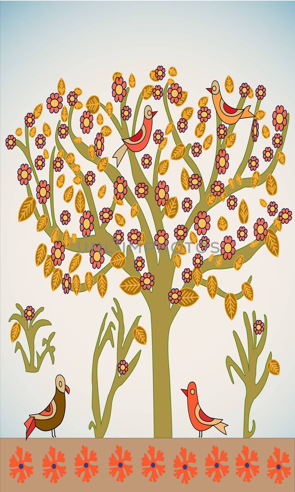 Vector tree with birds by Dr.G