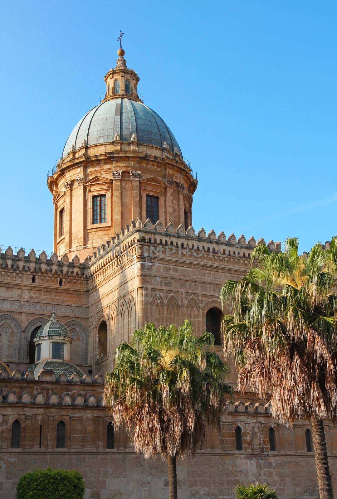 Italy. Sicily island. Palermo city. Cathedral (Duomo) at sunset