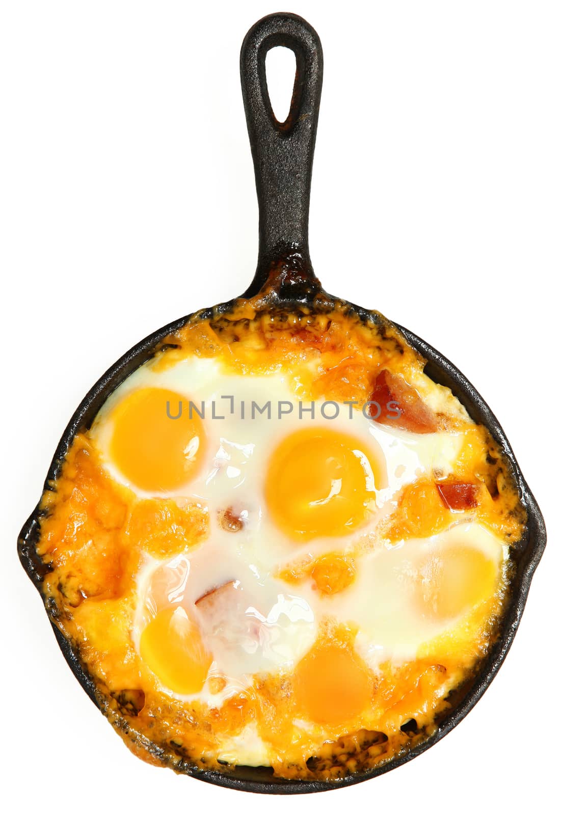 Fresh Oven Baked Eggs with Sausage and Cheddar Cheese over White