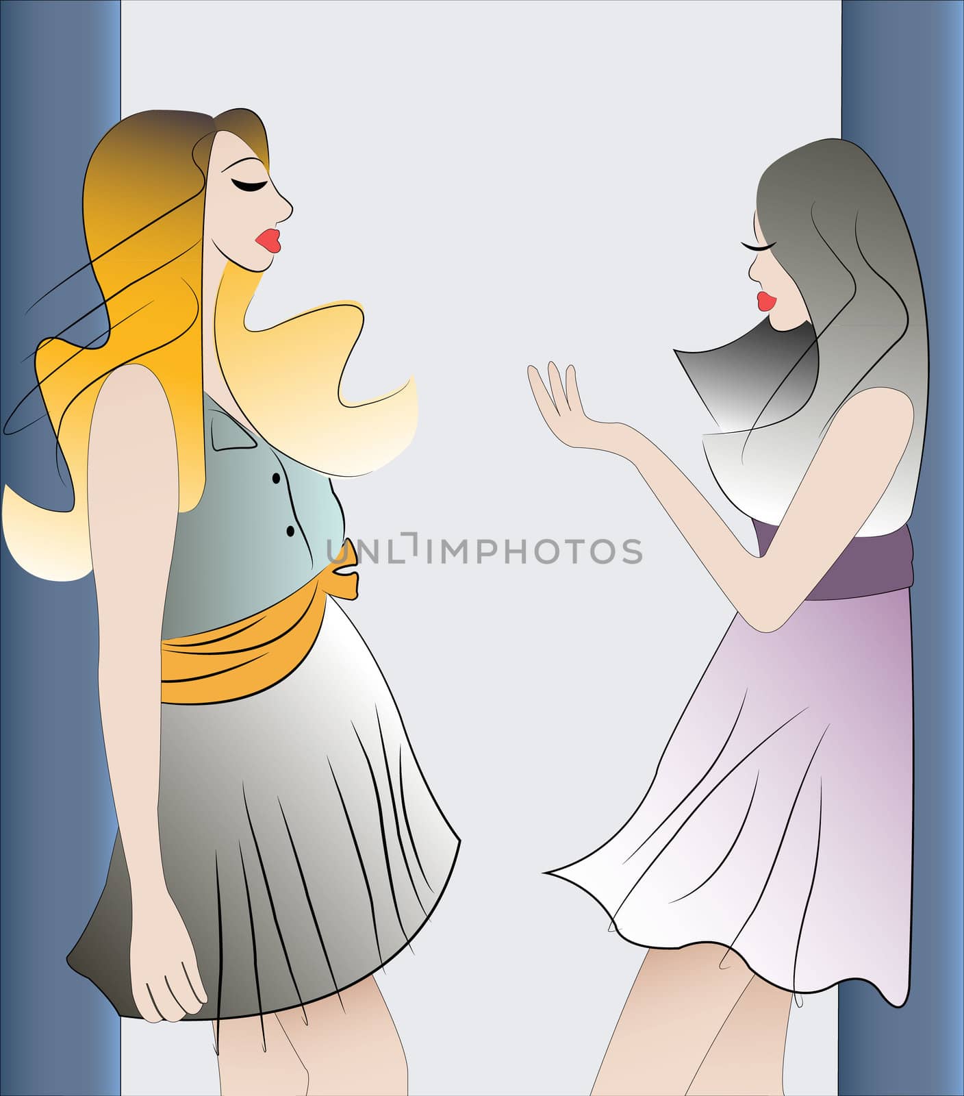 two girls speaking, vector