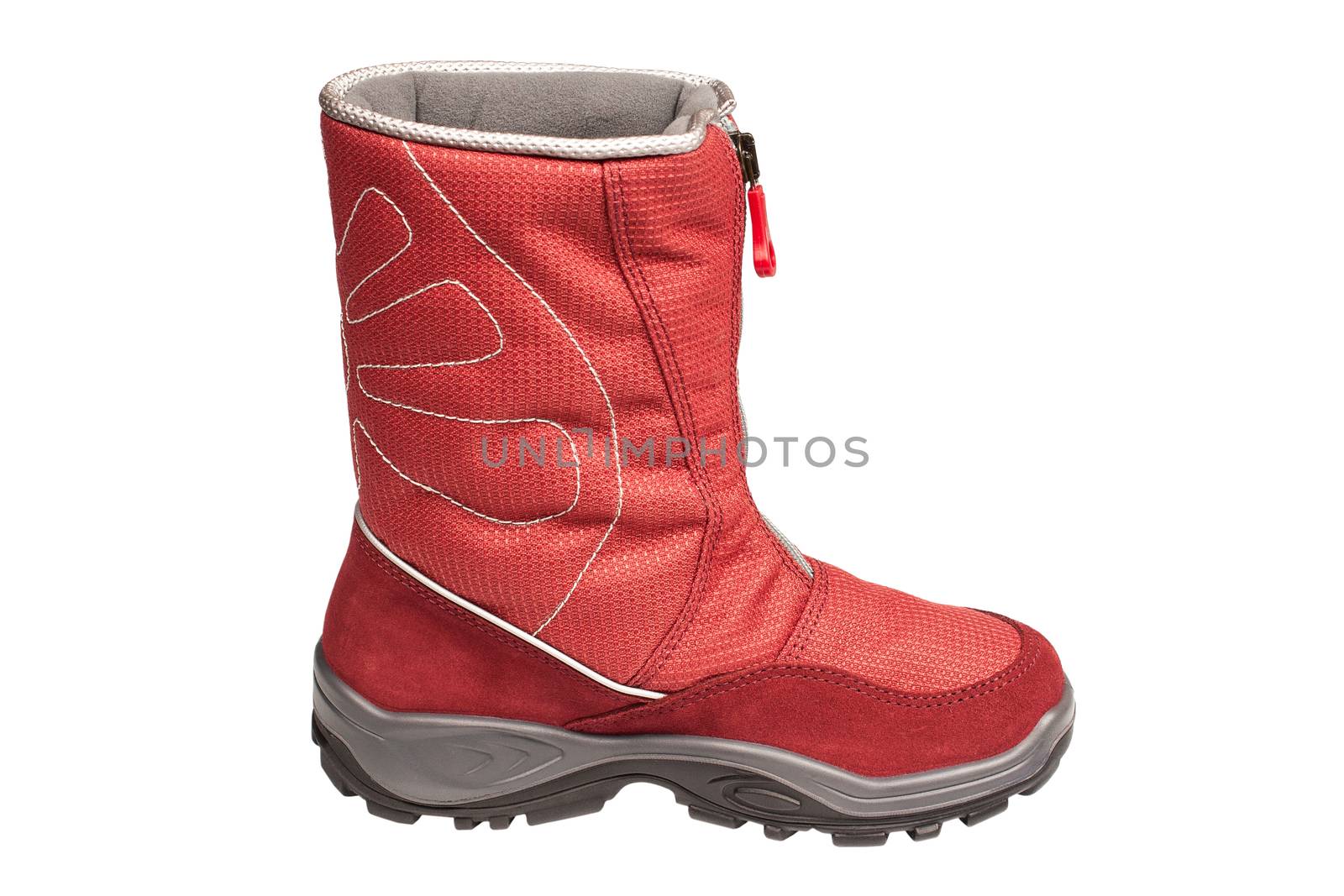 children's red waterproof boot on a white background by abelikov
