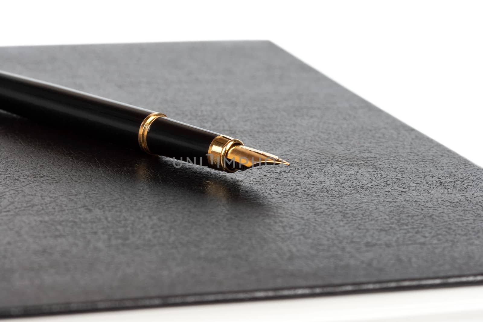 black notebook and the black pen with a gold feather