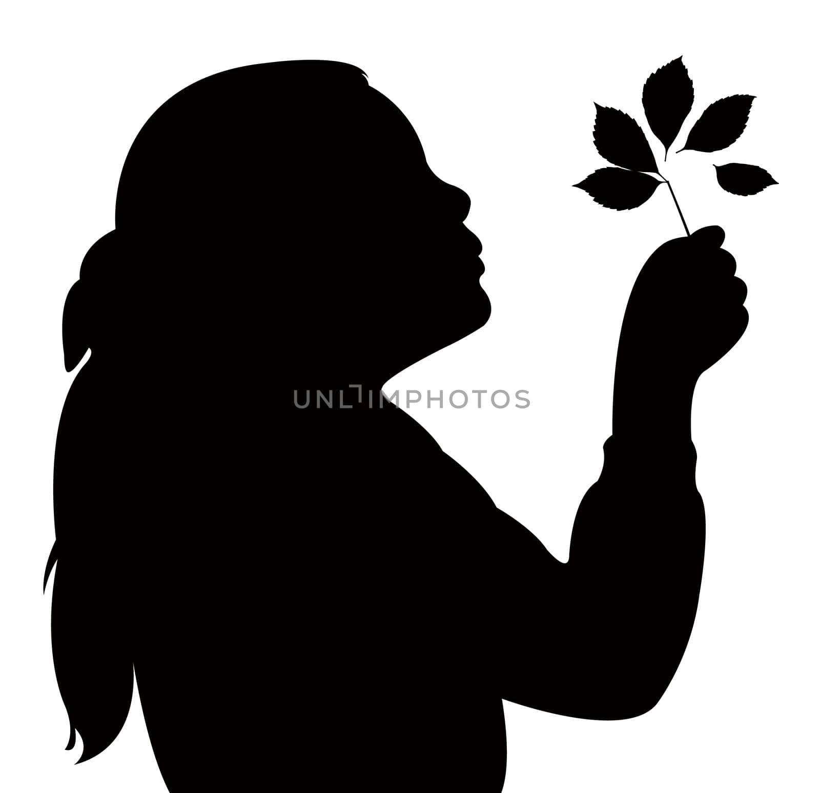 a child blowing out leaves, silhouette vector by Dr.G