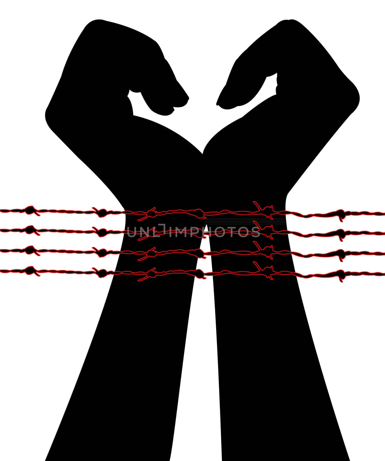 hands in barbwire silhouette vector by Dr.G