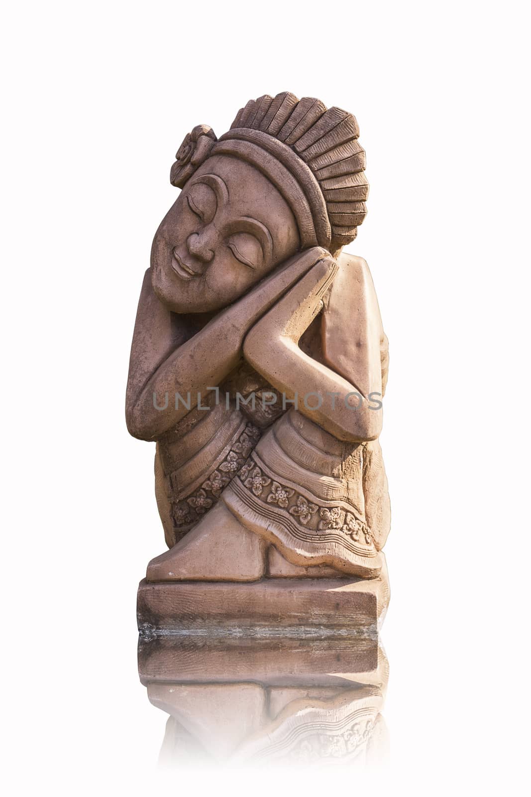 Sand stone woman statue on white background