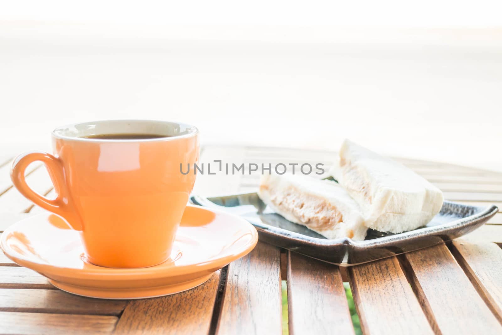 Breakfast set of coffee and sandwiches by punsayaporn