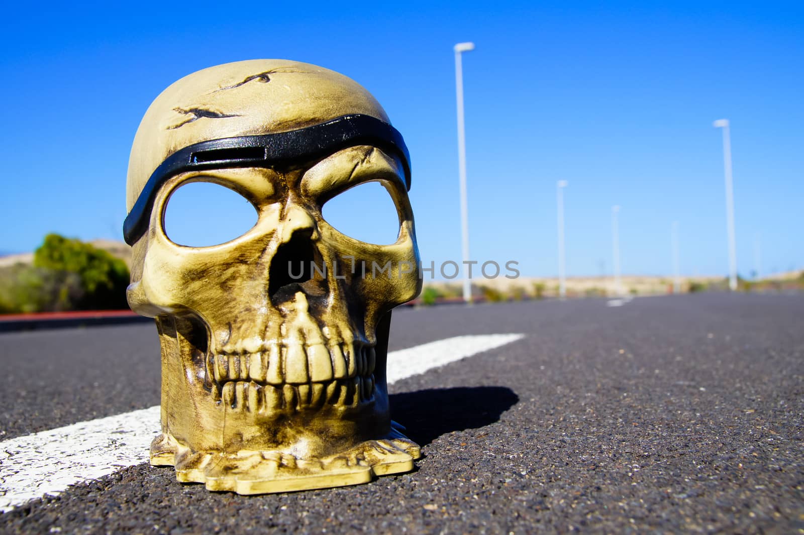Road Death Concept Skull on the Asphalt Street