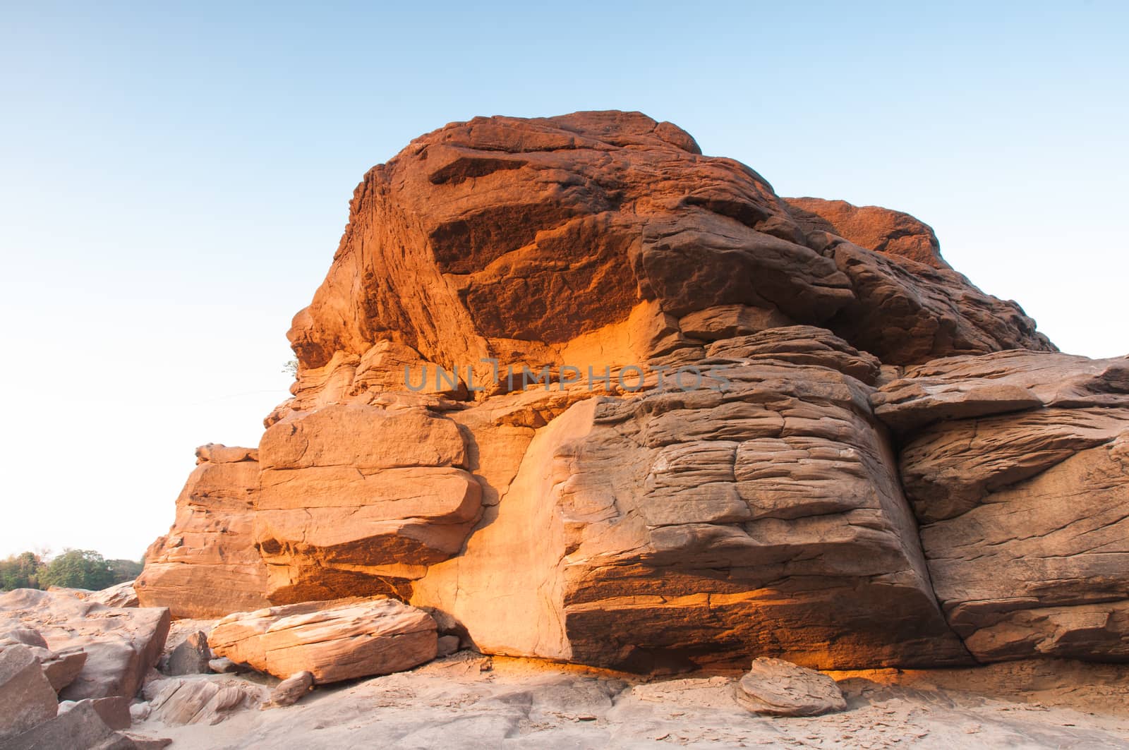 Sam Phan Bok rock canyon beside Khong river,Ubon Ratchathani of Thailand.