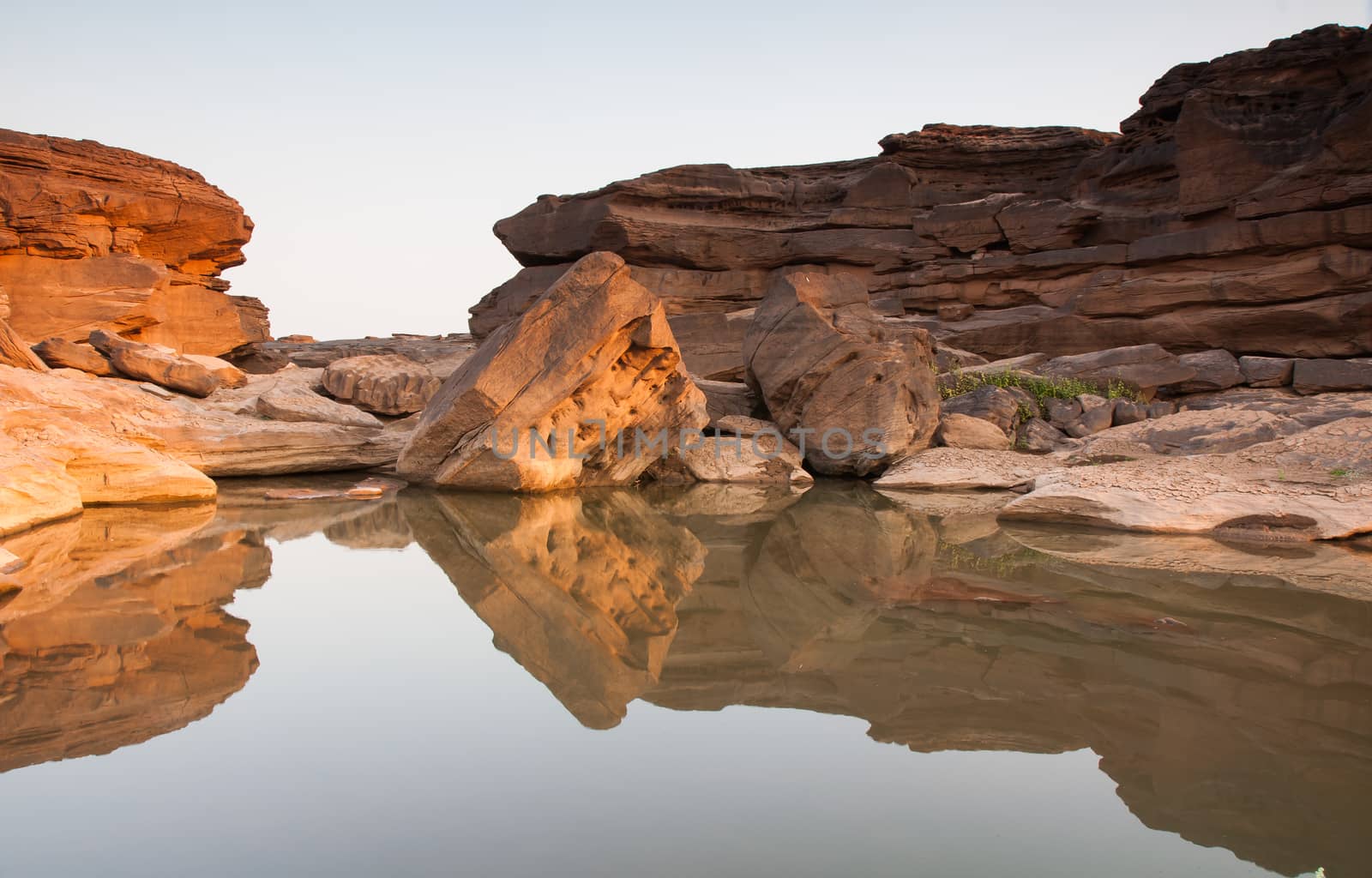 Sam Phan Bok rock canyon beside Khong river,Ubon Ratchathani of Thailand.