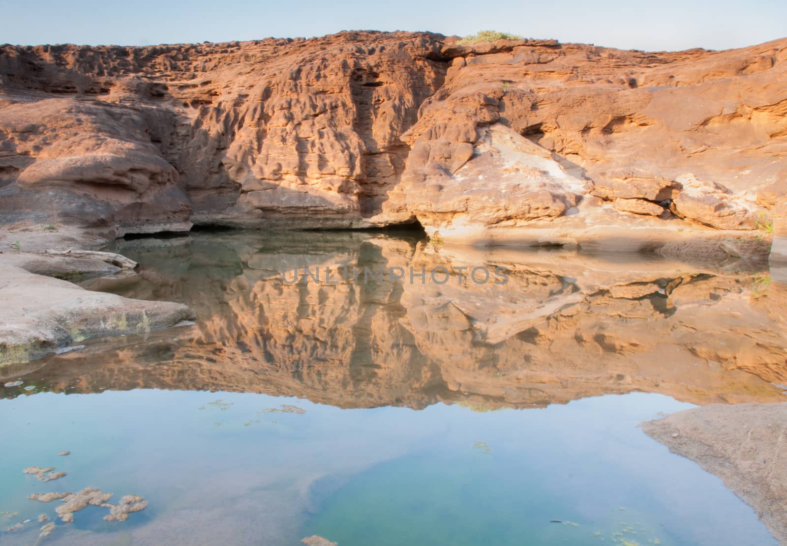 Sam Phan Bok rock canyon beside Khong river,Ubon Ratchathani of Thailand.