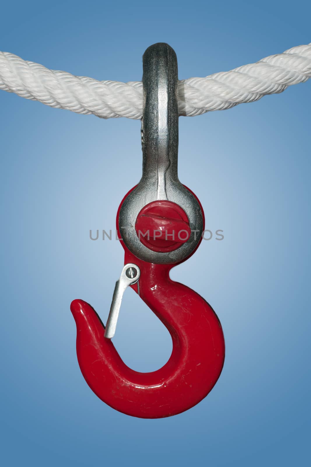 Hook with screw bolt shackle hanging on a rope