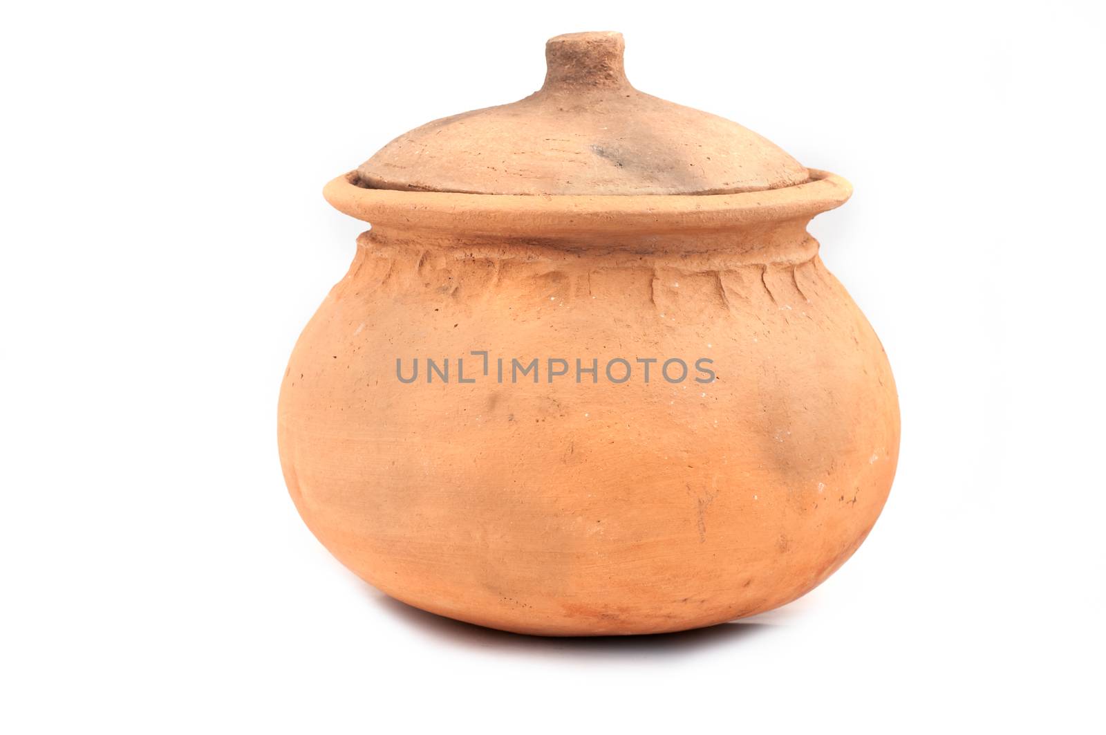 Earthenware clay pot with on white background