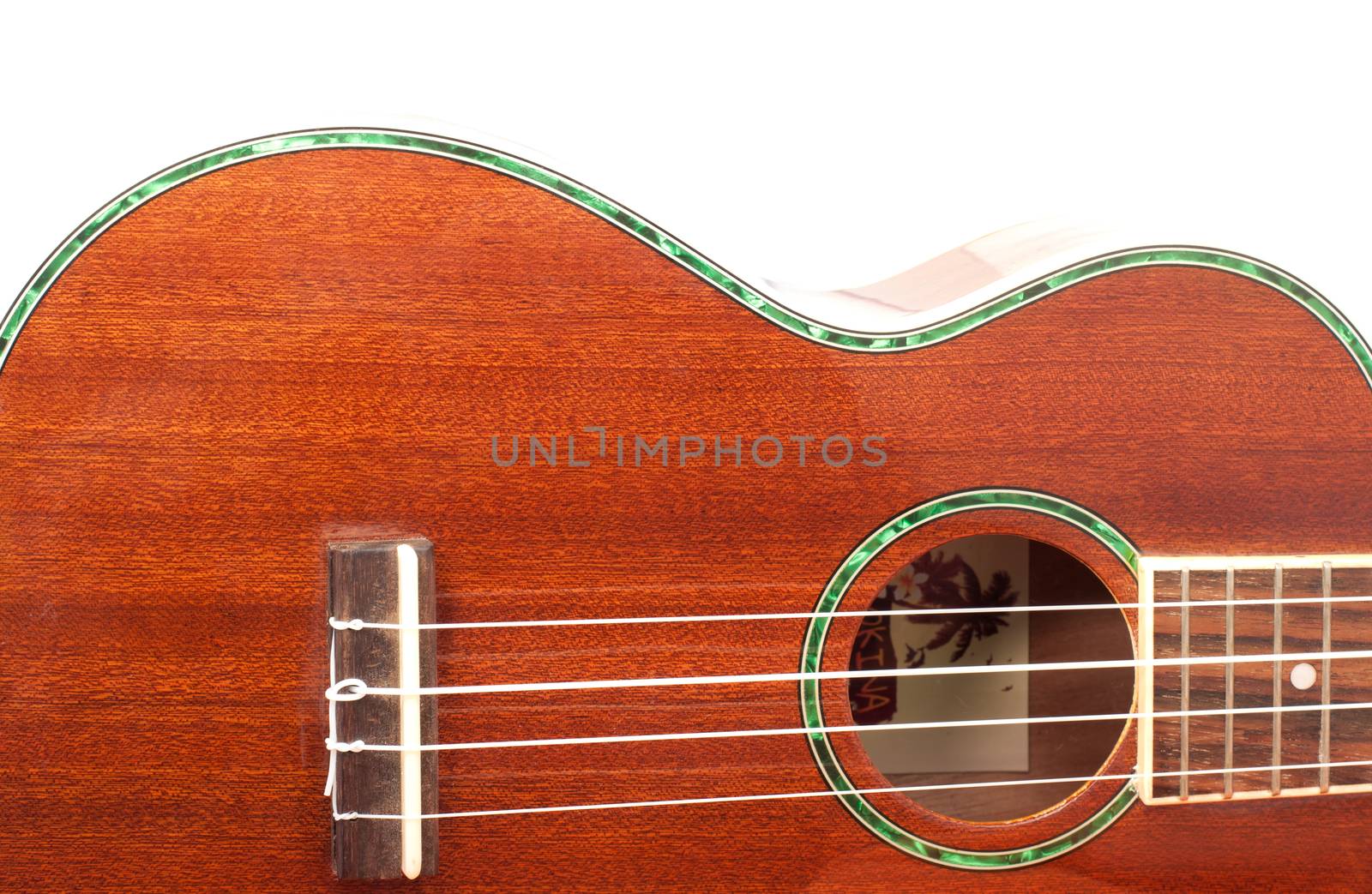 Ukulele guitar brown color and a white background