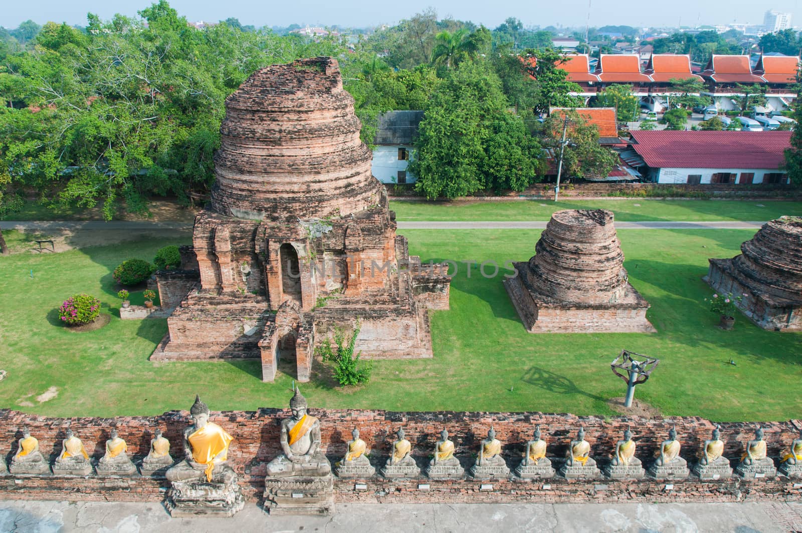 top view wat yai chaimongkhon  by Sorapop