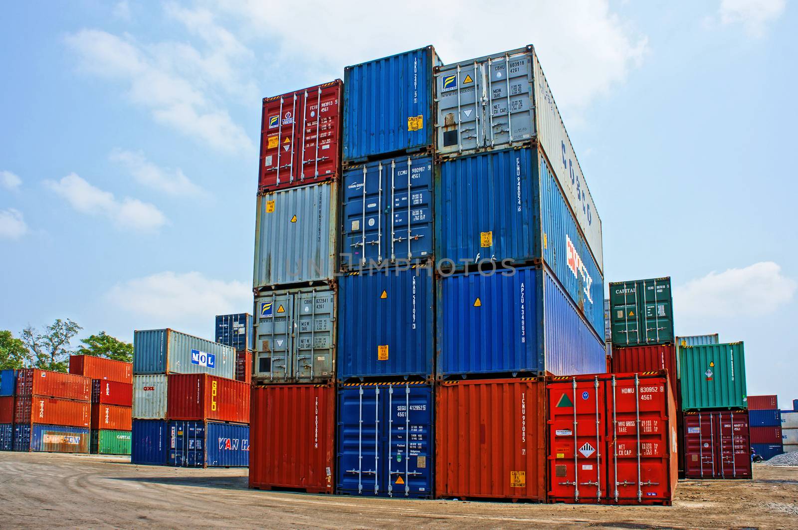 HO CHI MINH CITY, VIET NAM- MAR 19: Colorful container to hold industrial goods at cargo depot, Ho chi Minh city is industry city with many port for international trade, Sai Gon, Vietnam, Mar 19, 2014