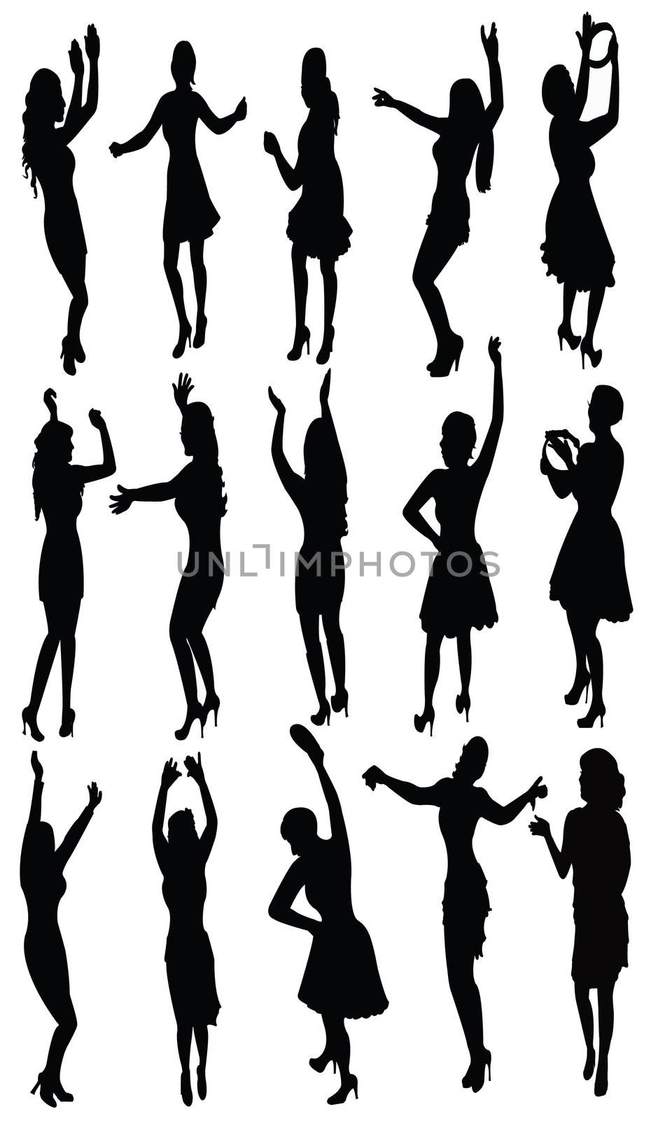 dancing girls silhouette, vector