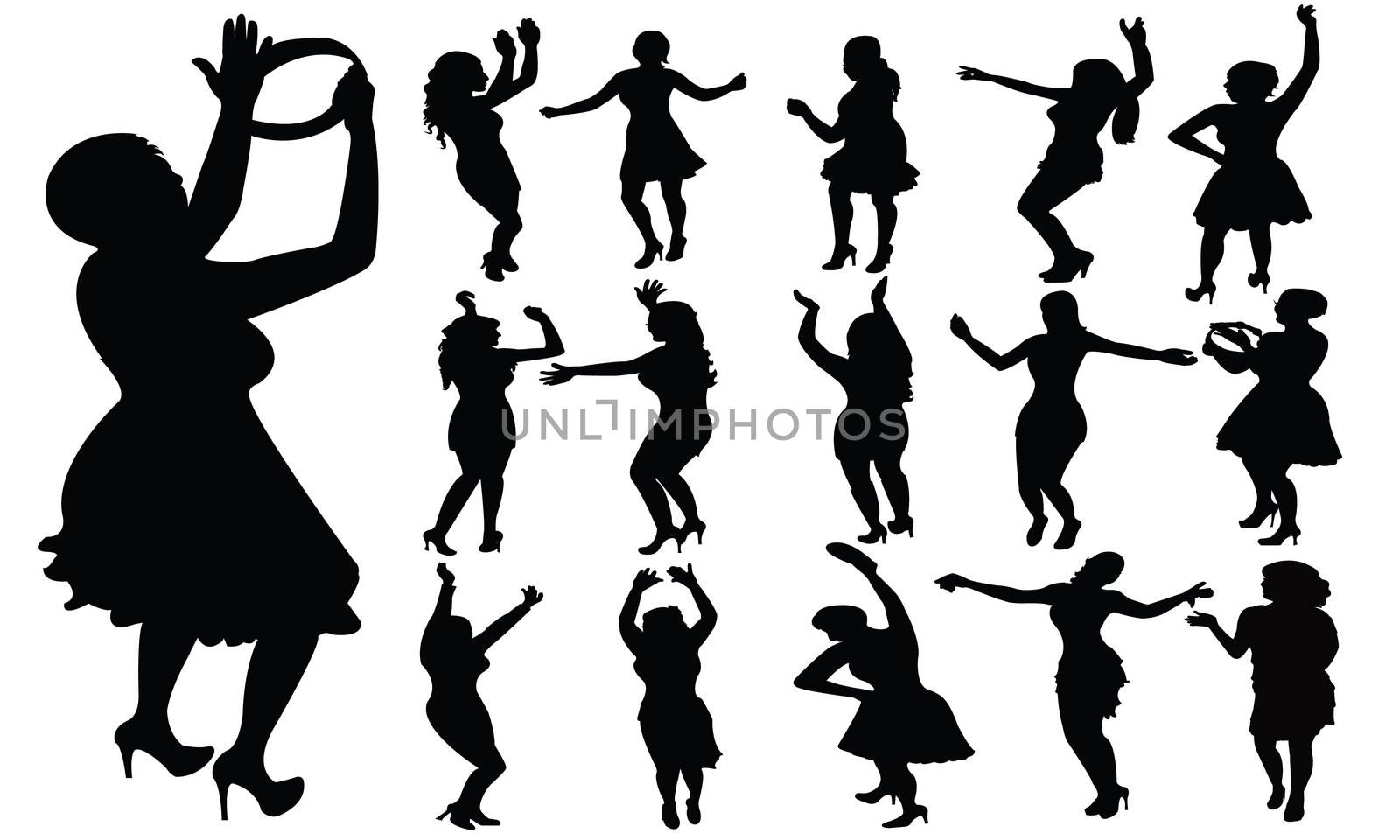dancing girls silhouette, vector