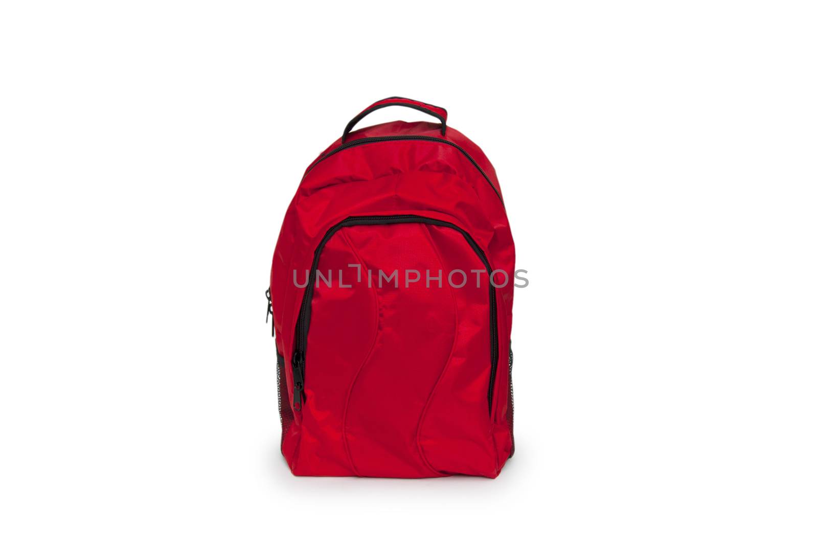 Red school backpack isolated on white  by cocoo