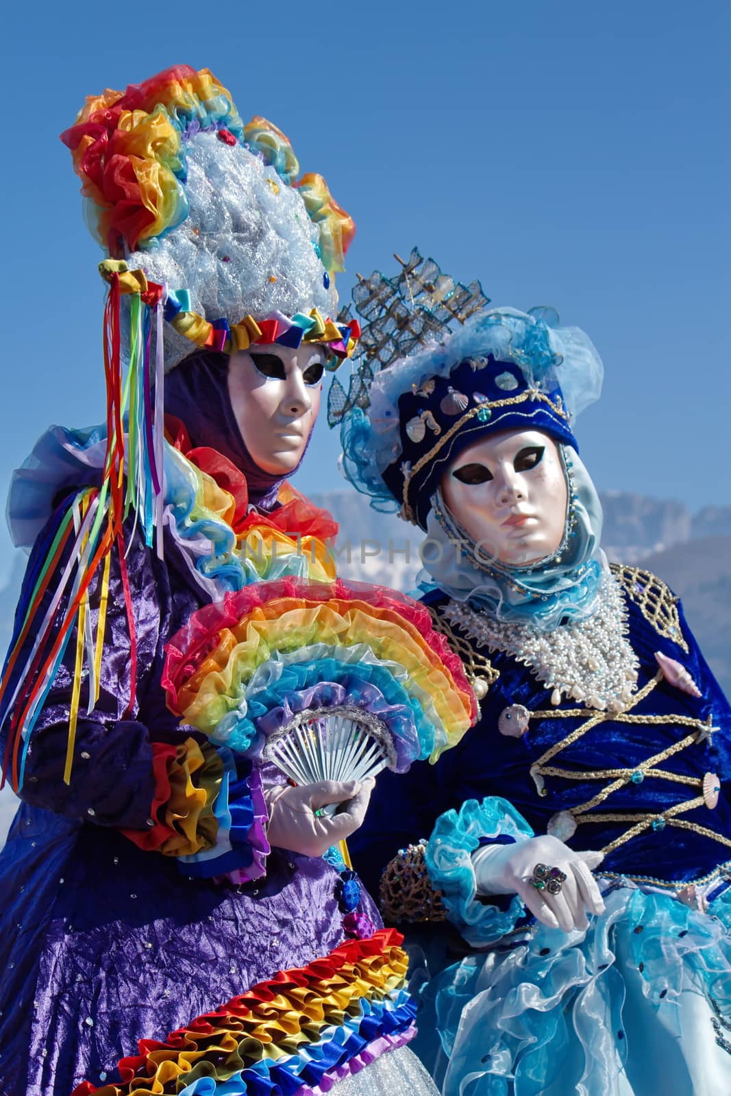 Colorful couple at the 2014 venetian carnival of Annecy, France