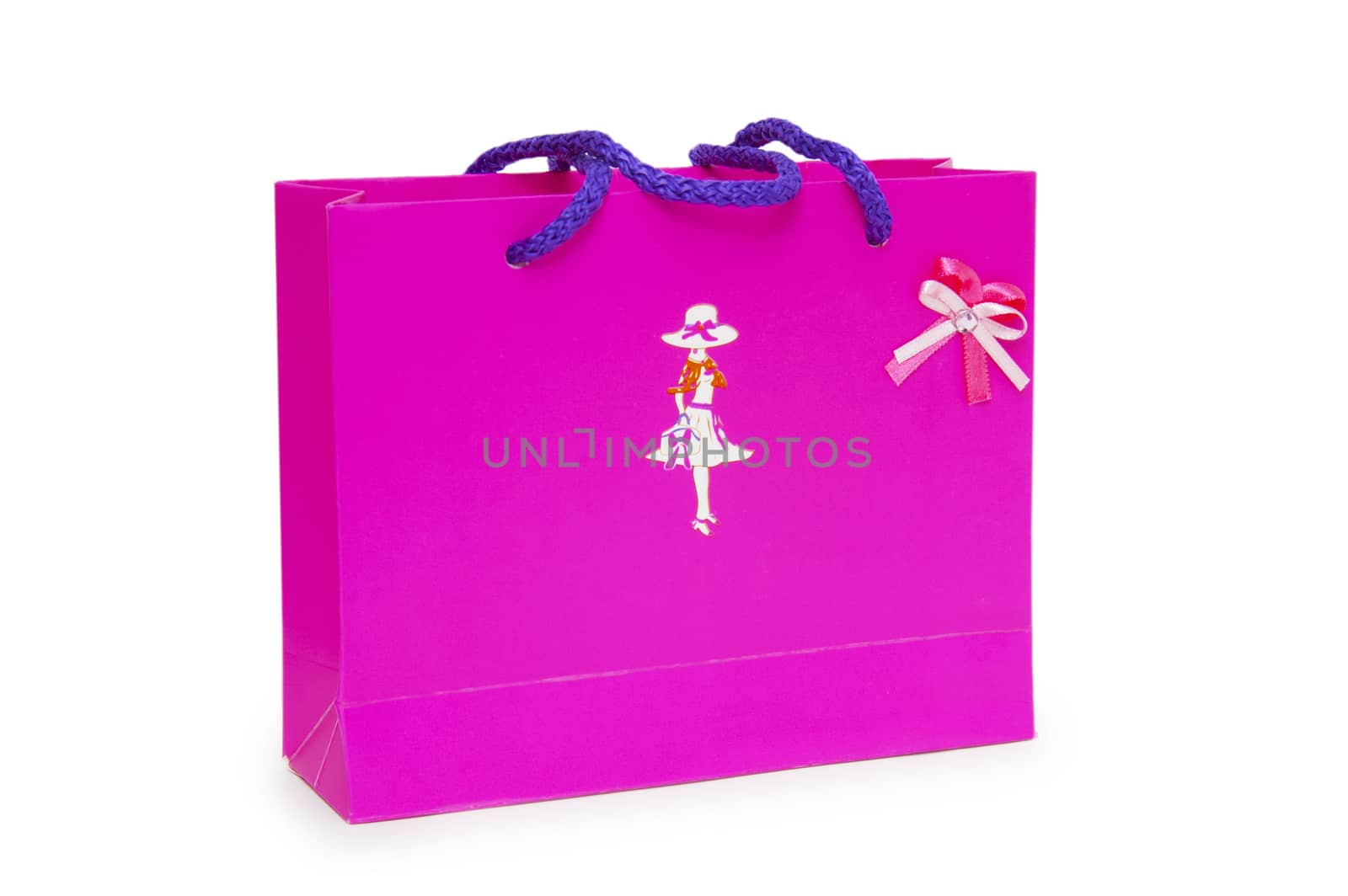 Single pink gift box on white background.