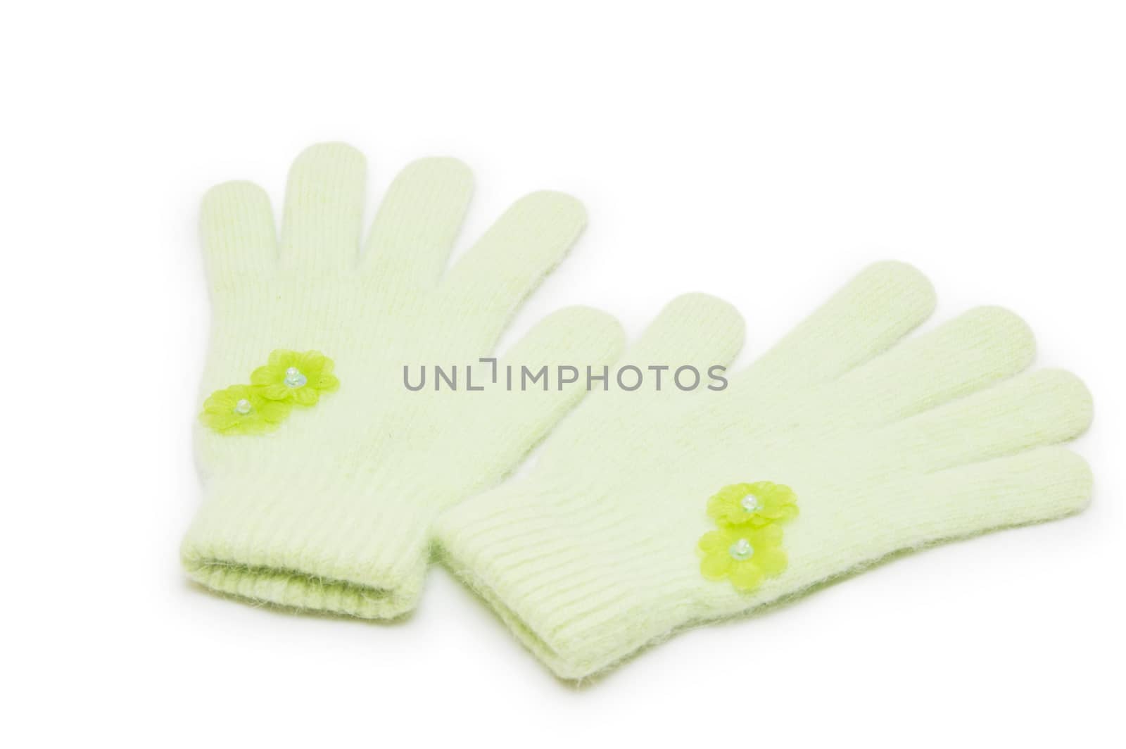 woman knitted gloves, isolated on white by cocoo