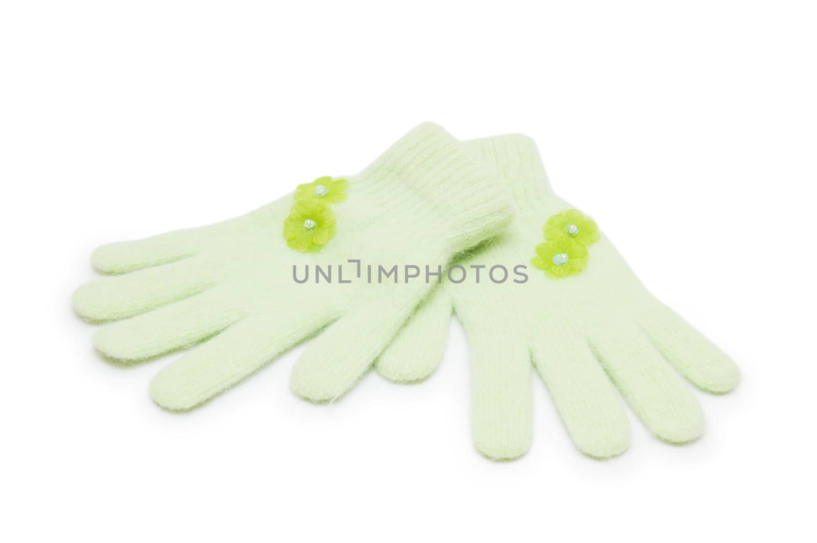 woman knitted gloves, isolated on white by cocoo