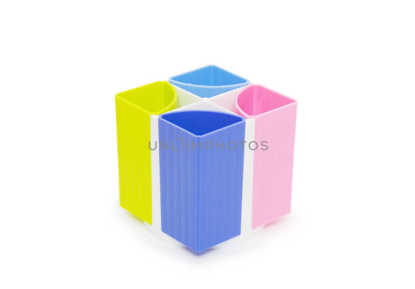 Colorful pencil holder isolated on white  by cocoo