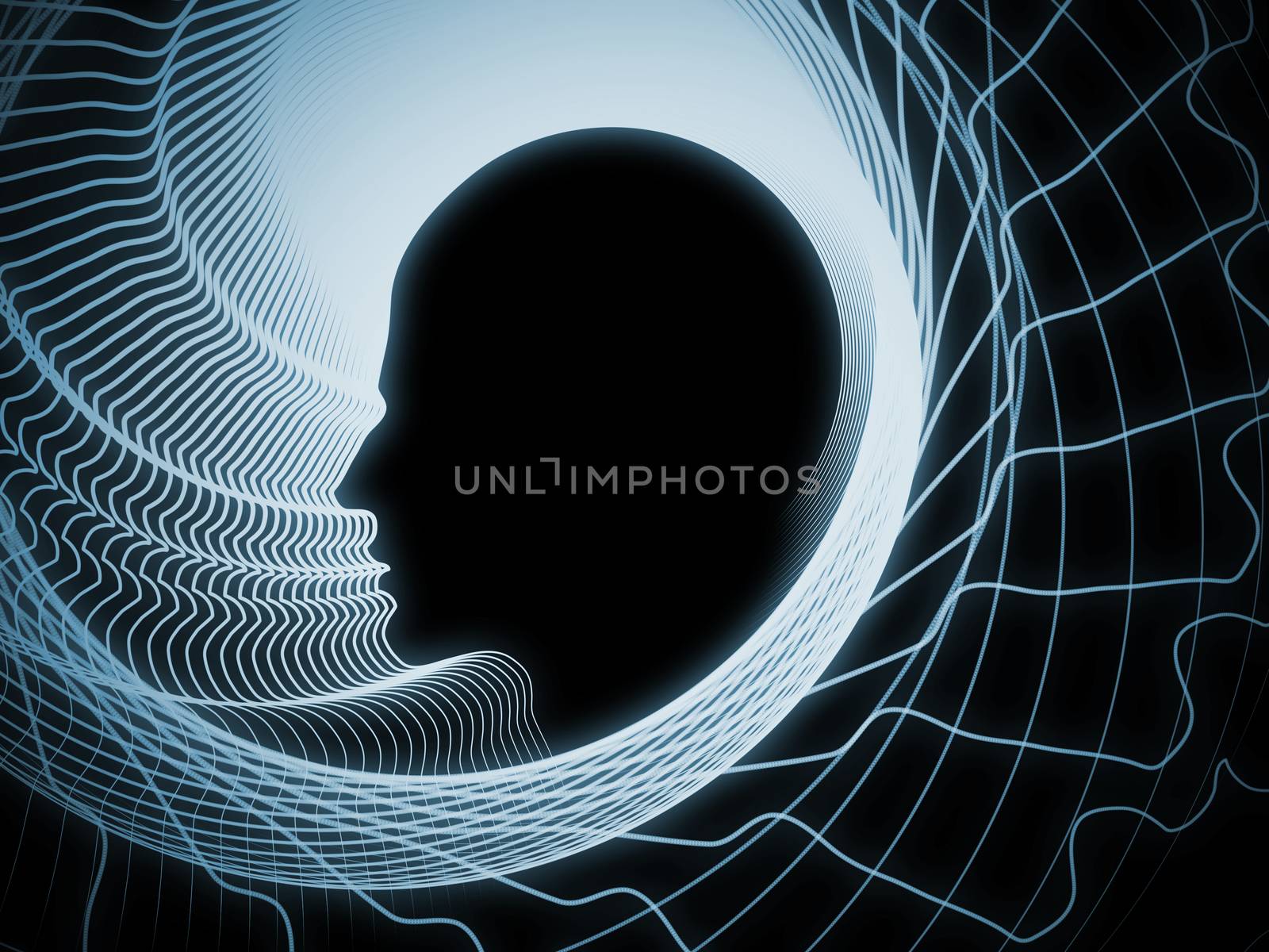 Geometry of Soul series. Background design of profile lines of human head on the subject of education, science, technology and graphic design