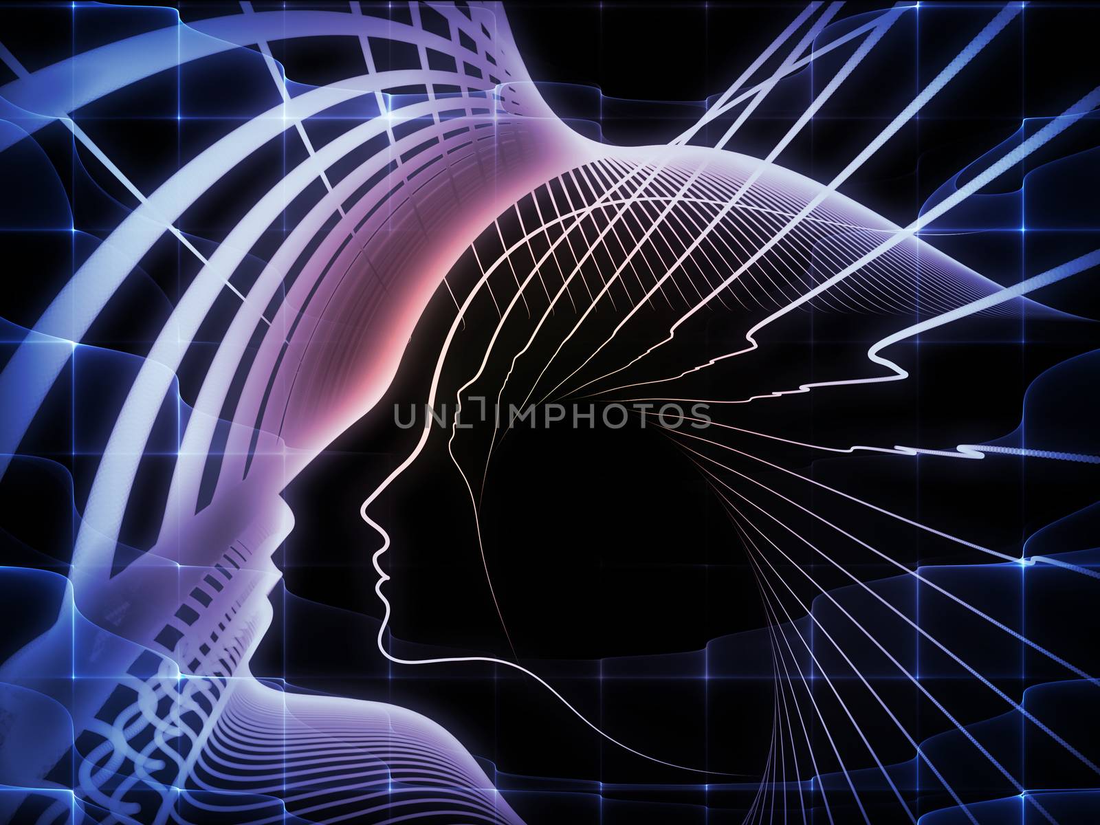 Geometry of Soul series. Design made of profile lines of human head to serve as backdrop for projects related to education, science, technology and graphic design