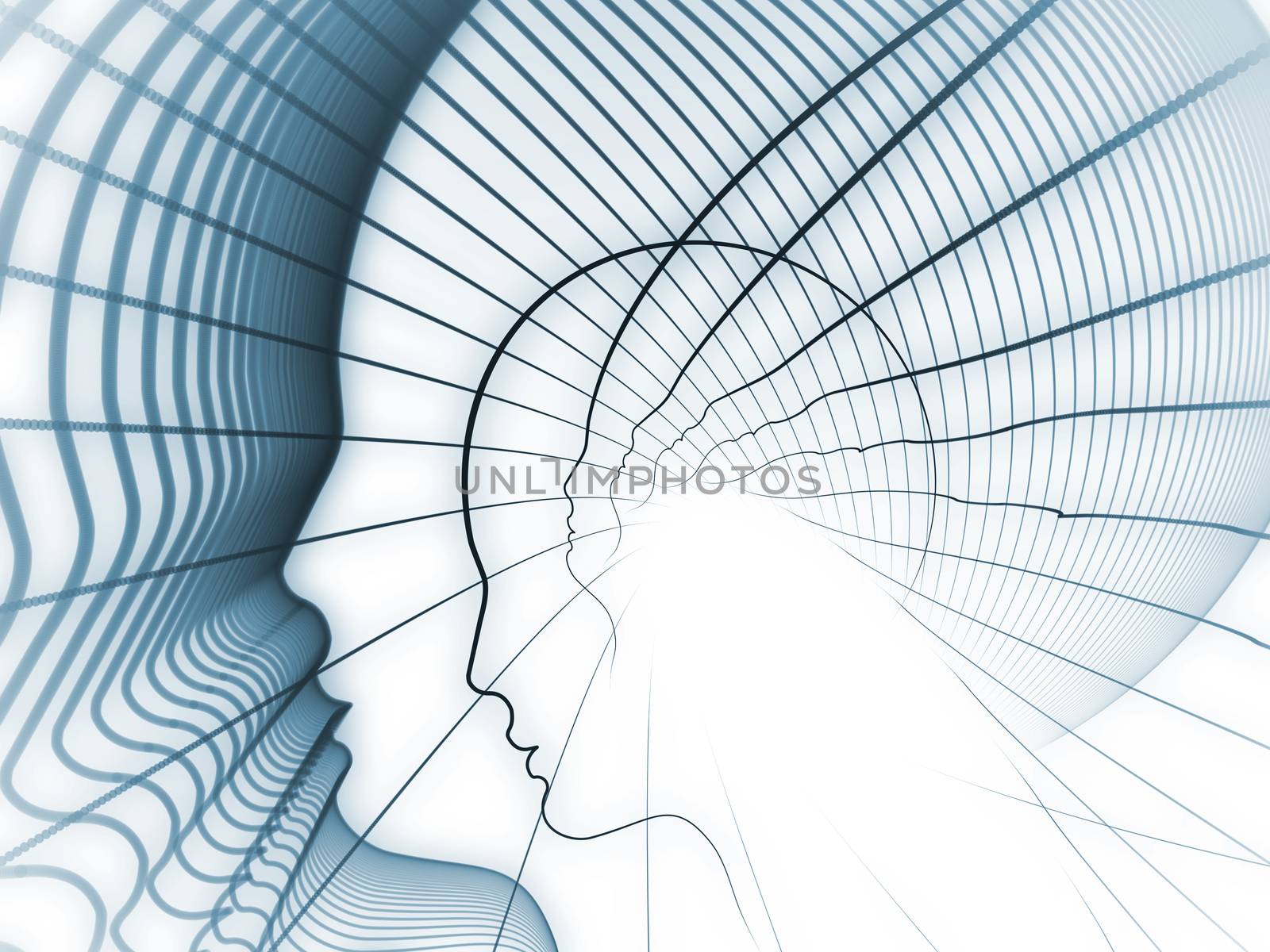 Geometry of Soul series. Abstract composition of profile lines of human head suitable as element in projects related to education, science, technology and graphic design
