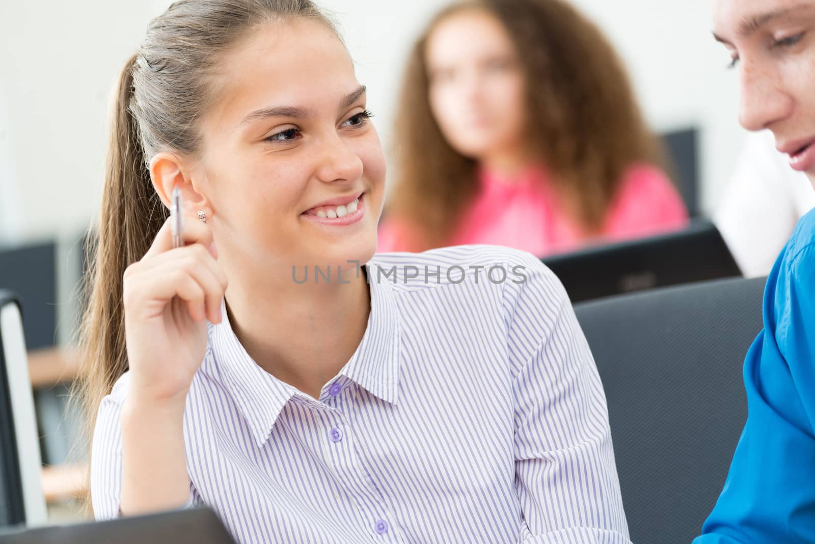 portrait of students in the classroom, teaching at the University of