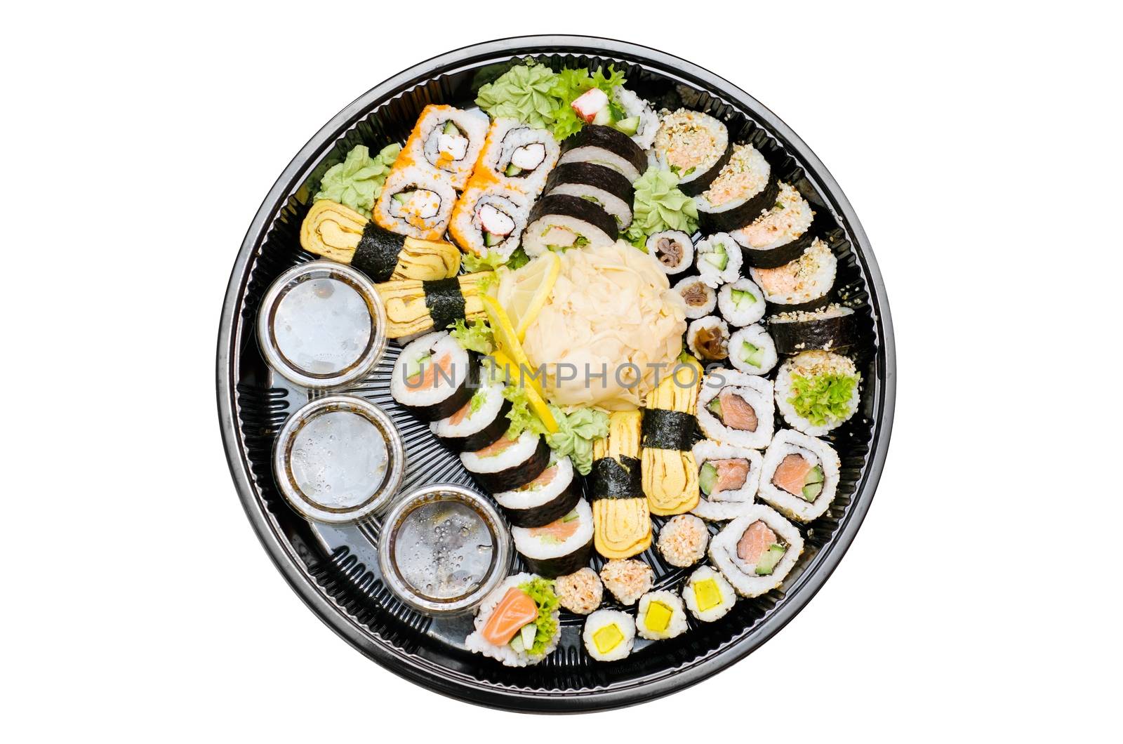 Traditional Japanese food. Sushi set takeaway