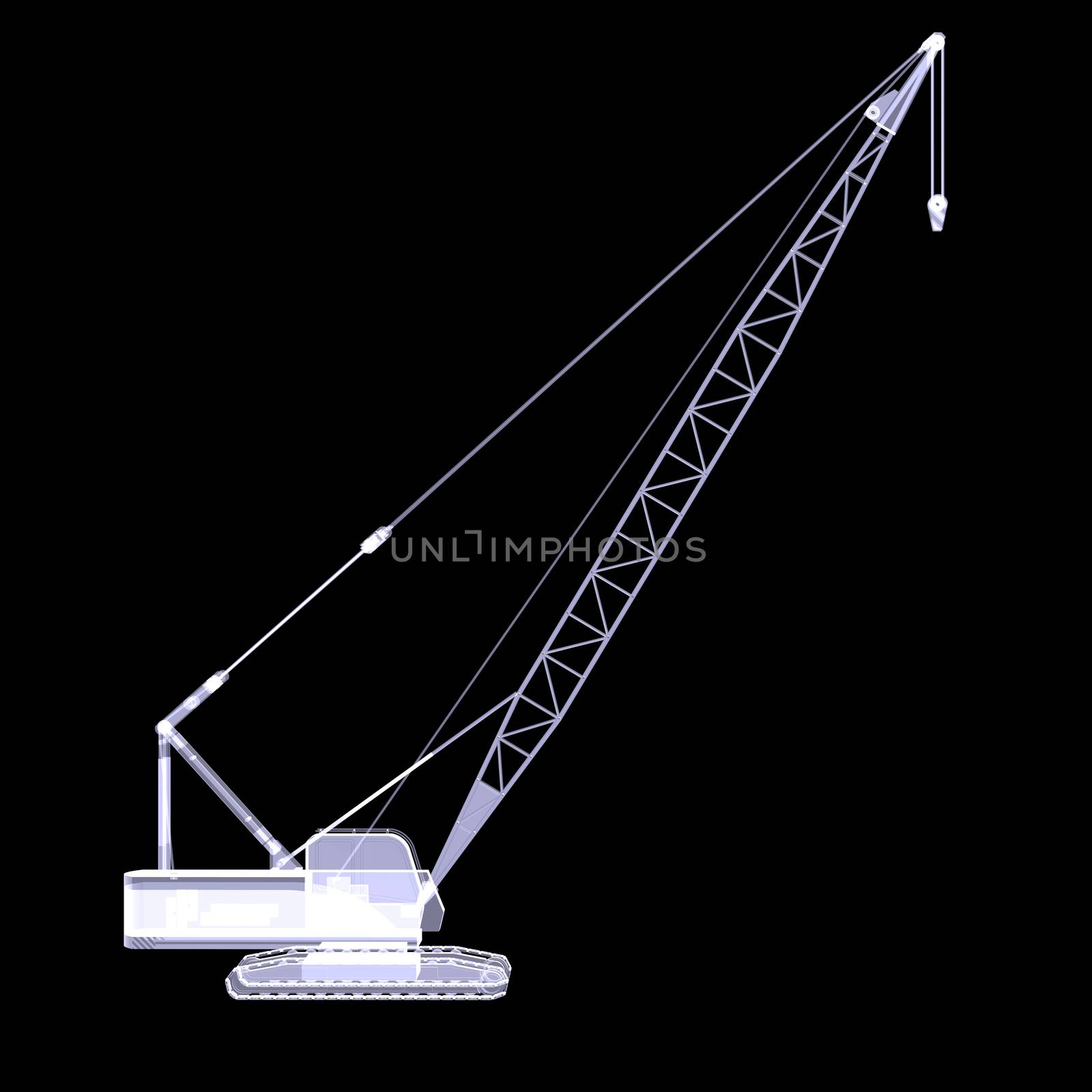 Crawler crane. X-ray render on black background