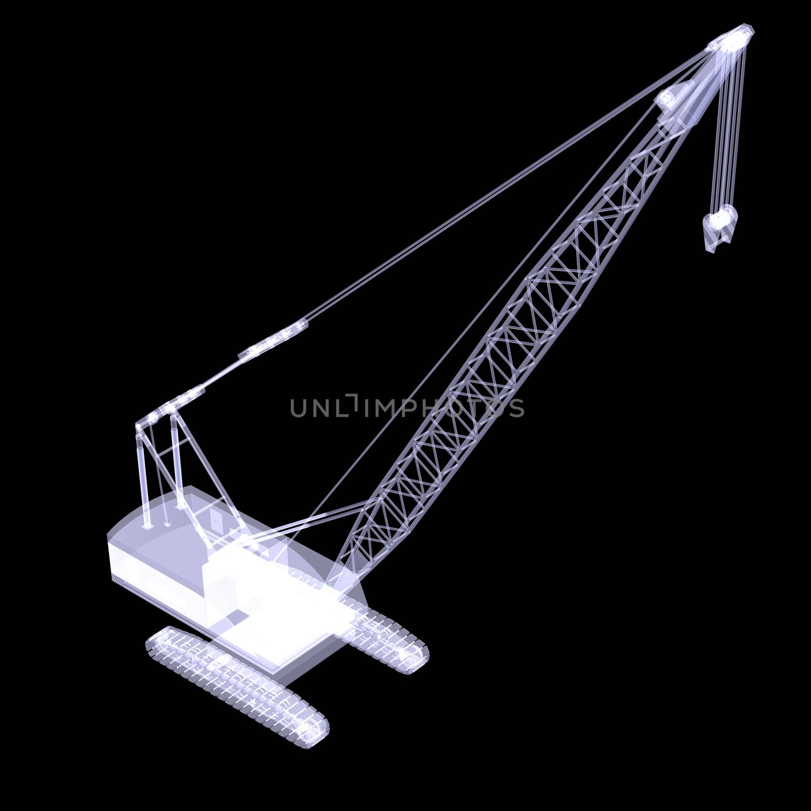 Crawler crane. X-ray render on black background