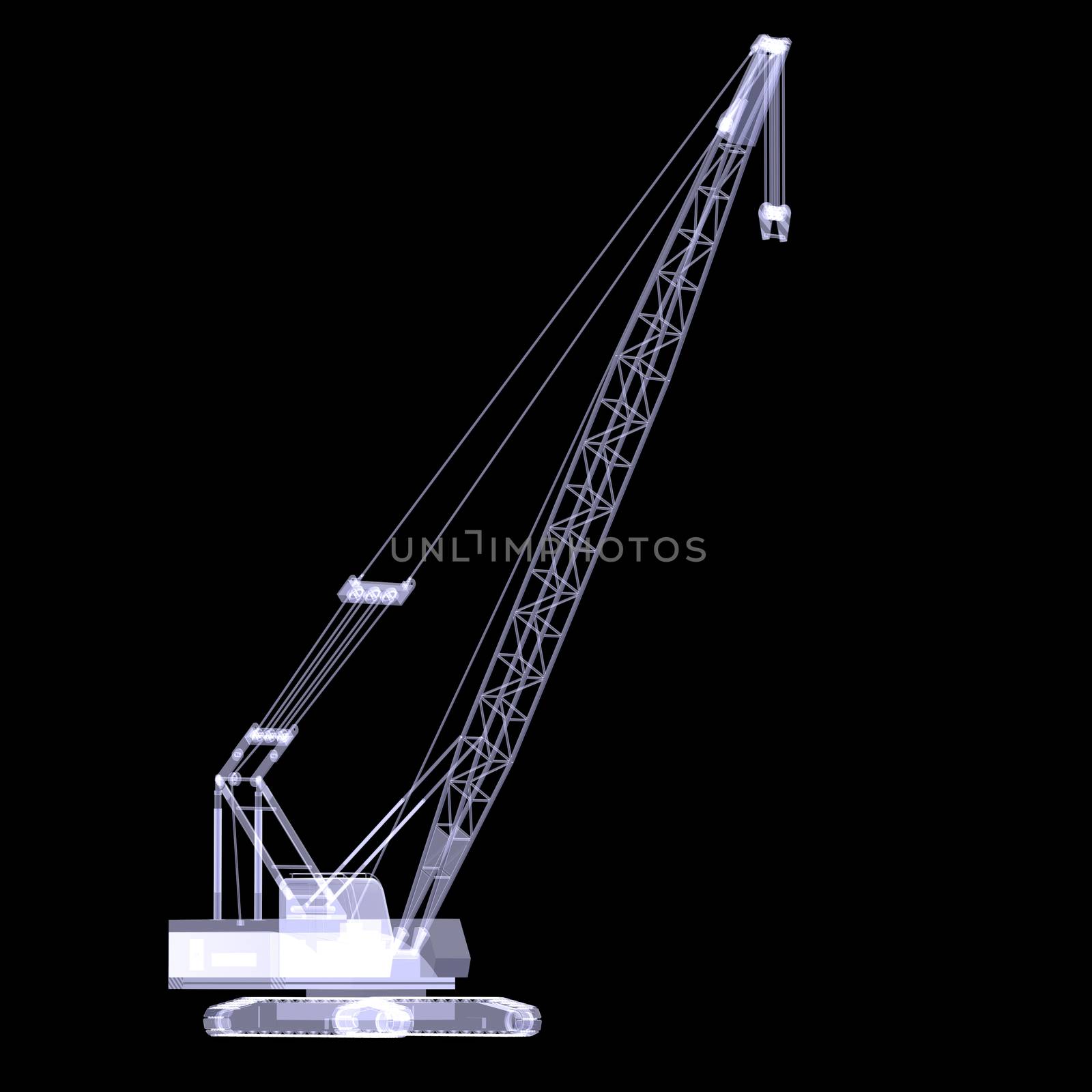 Crawler crane. X-ray render on black background