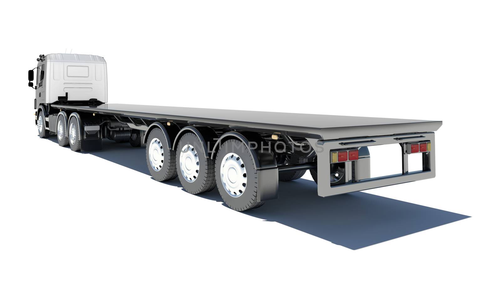 Truck with semitrailer platform. Rear view. Isolated render on a white background