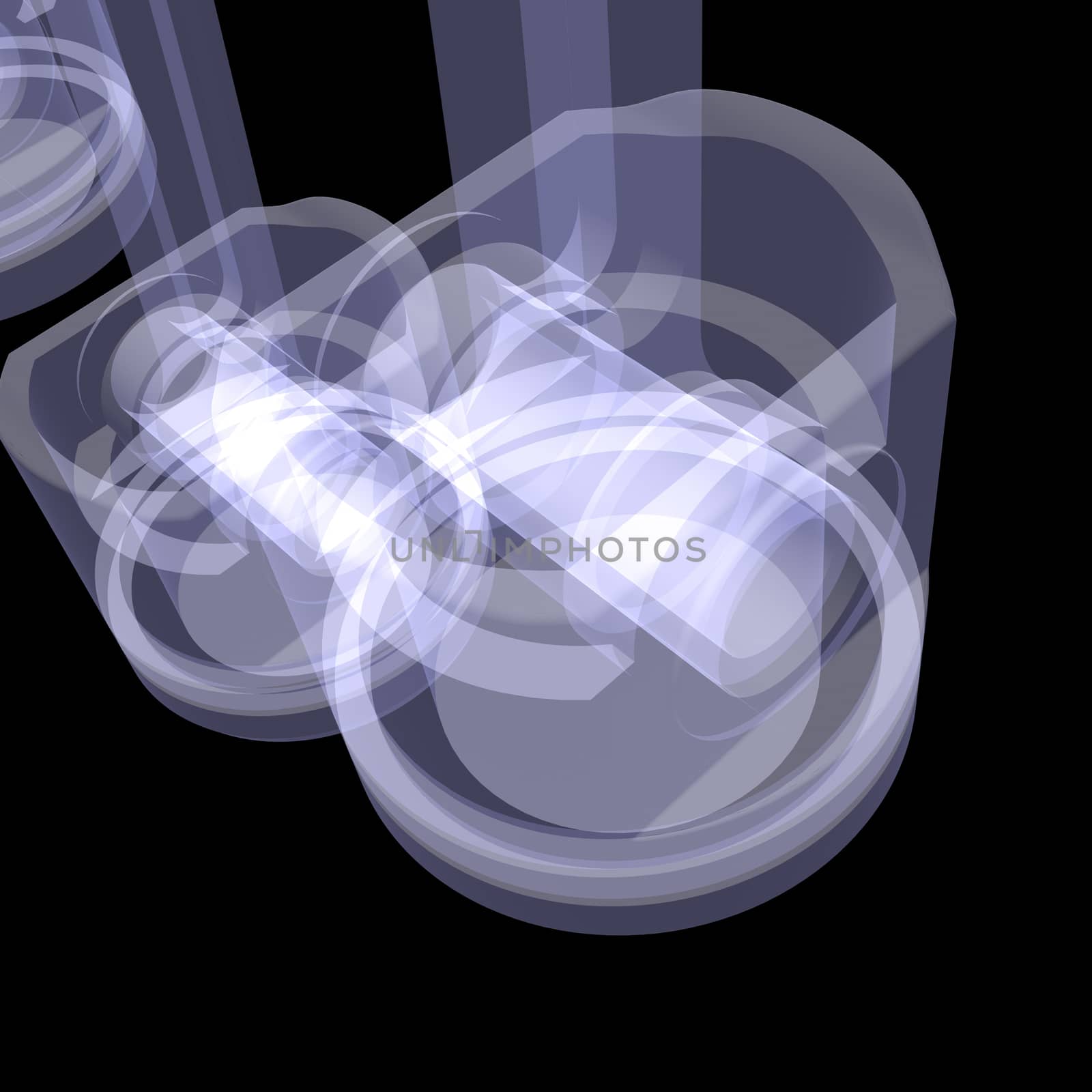 Pistons. X-ray render isolated on black background
